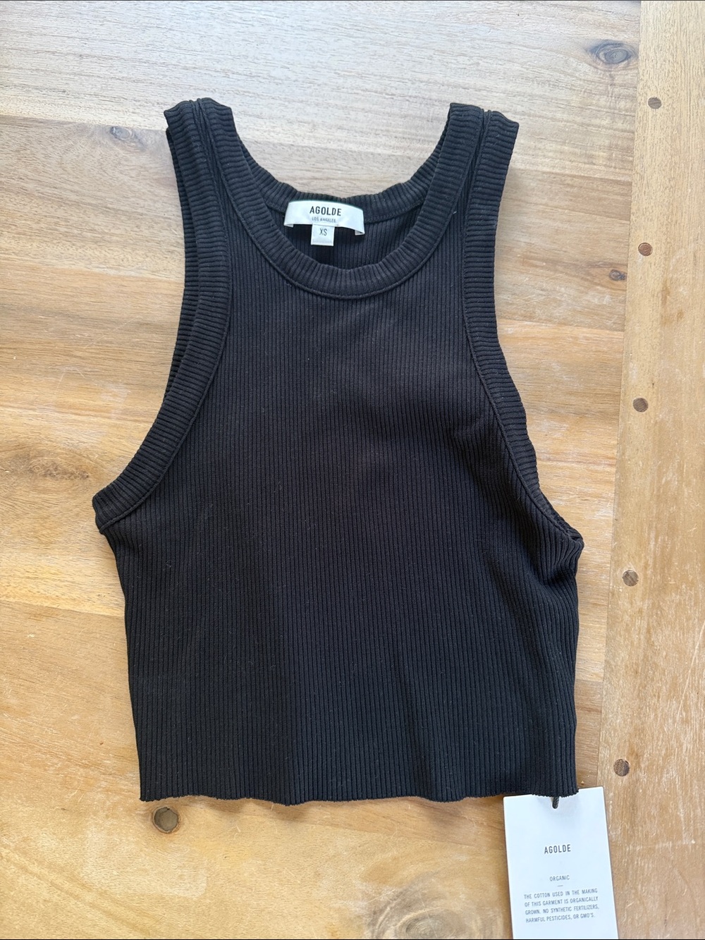 Agolde Black Ribbed Tank Crop